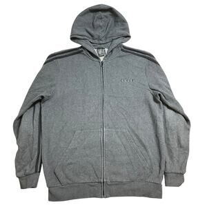 Adidas Men Jacket size L Gray Hoodie Full Zip Fleece Pockets Stripes
